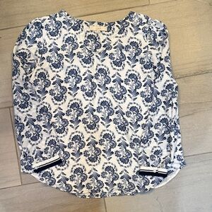 LOFT Navy and White Patterned Top